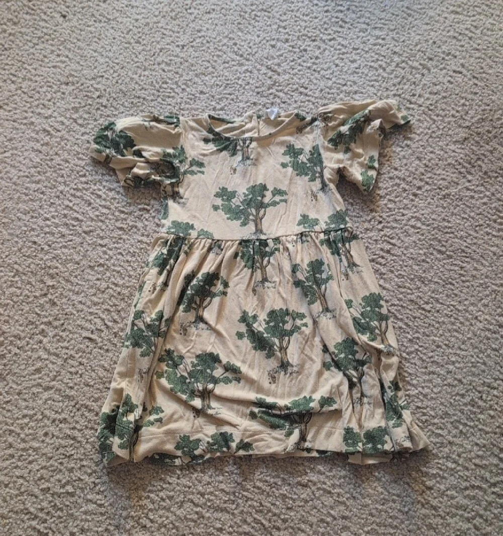 kate quinn Winnie The Pooh Cream Dress with Green Tree Print Flutter Sleeve_4